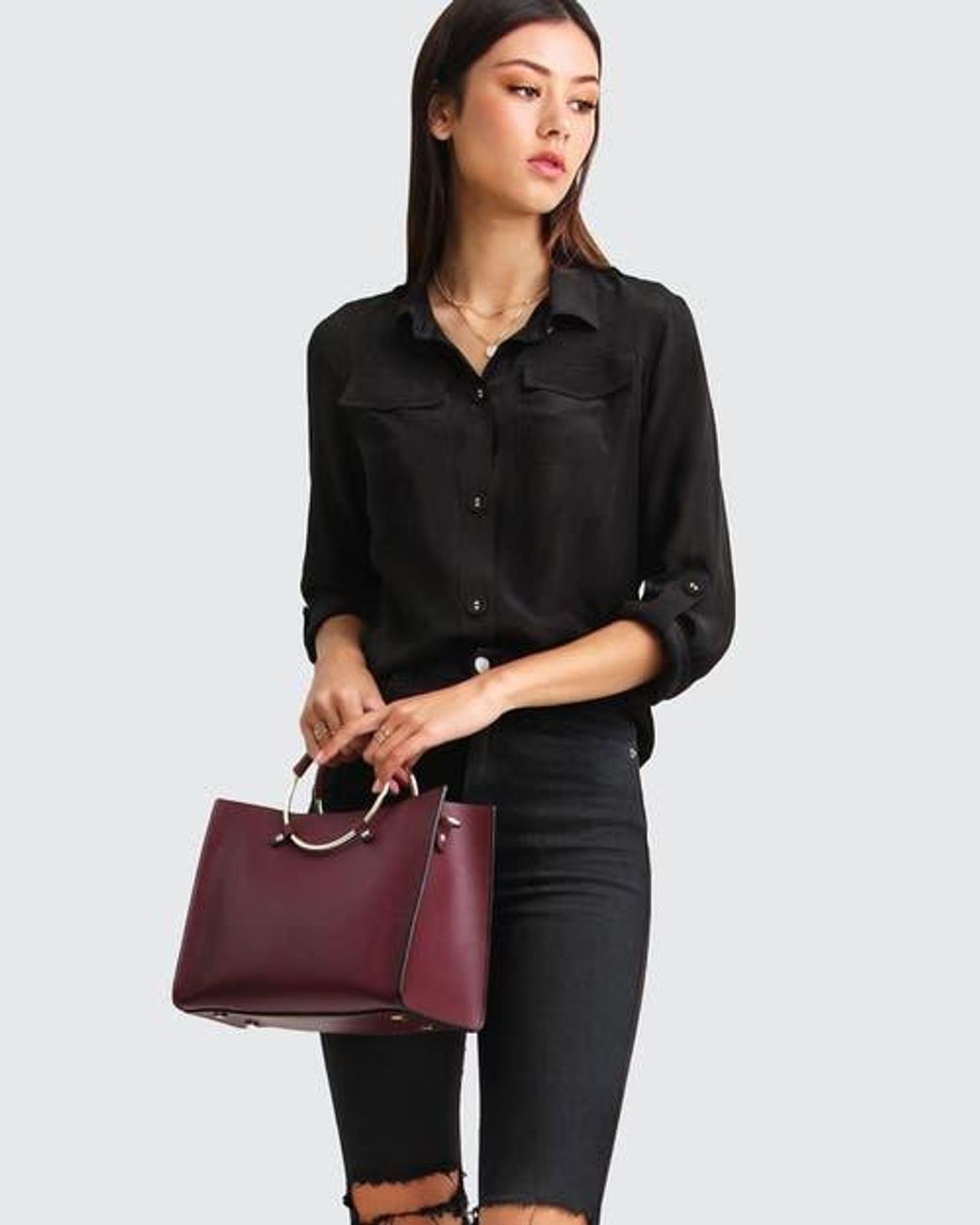 Belle & Bloom Black Eclipse Rolled Sleeve Blouse