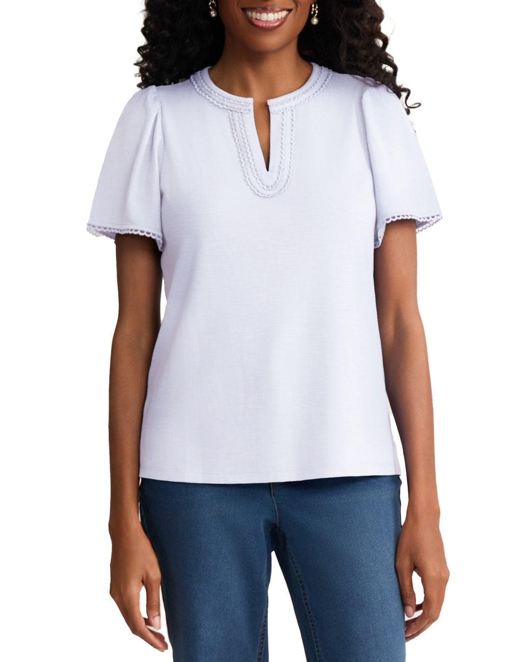 Jones New York White Split Neck Top