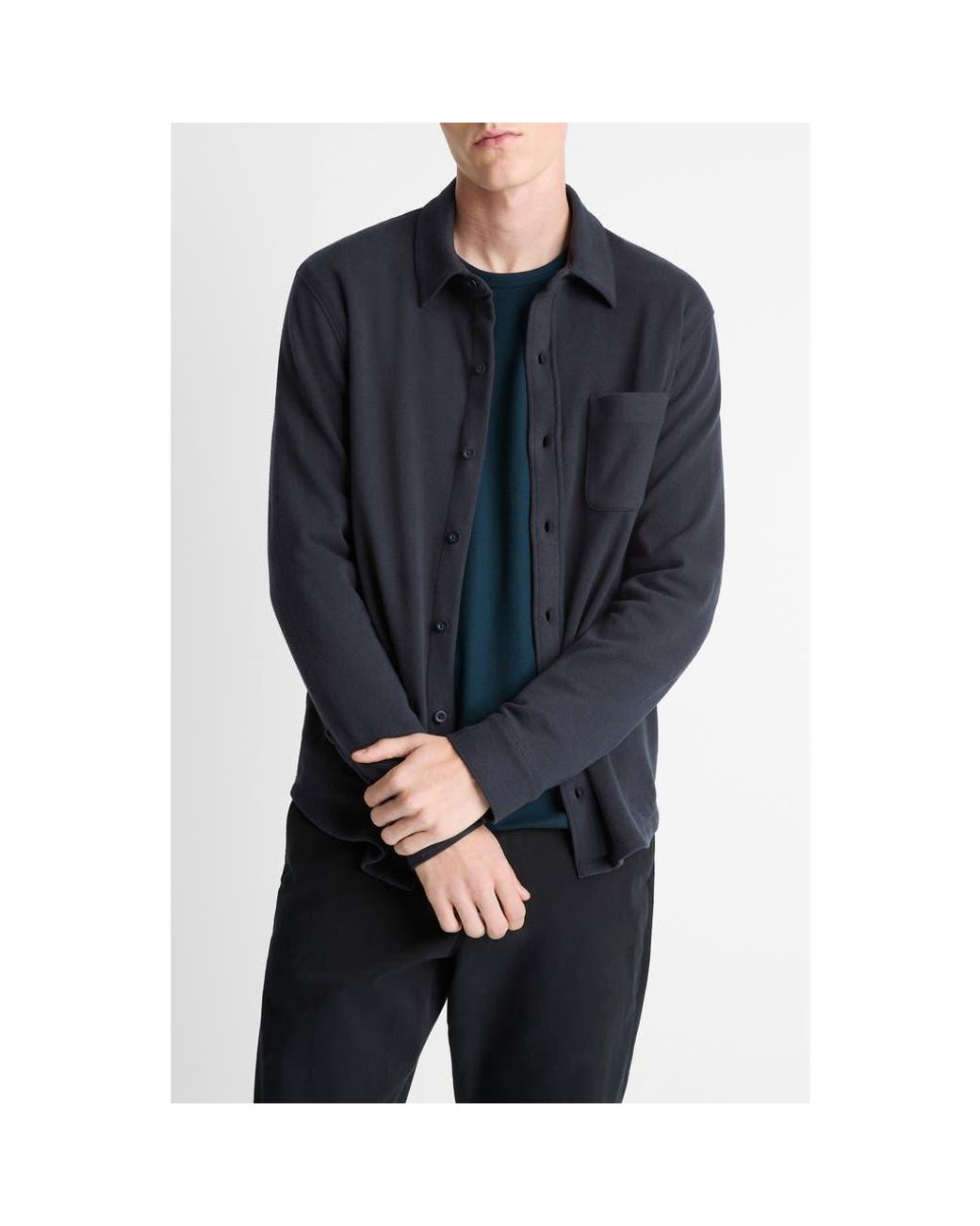 Vince Blue Knit Button-Up Shirt Jacket for men