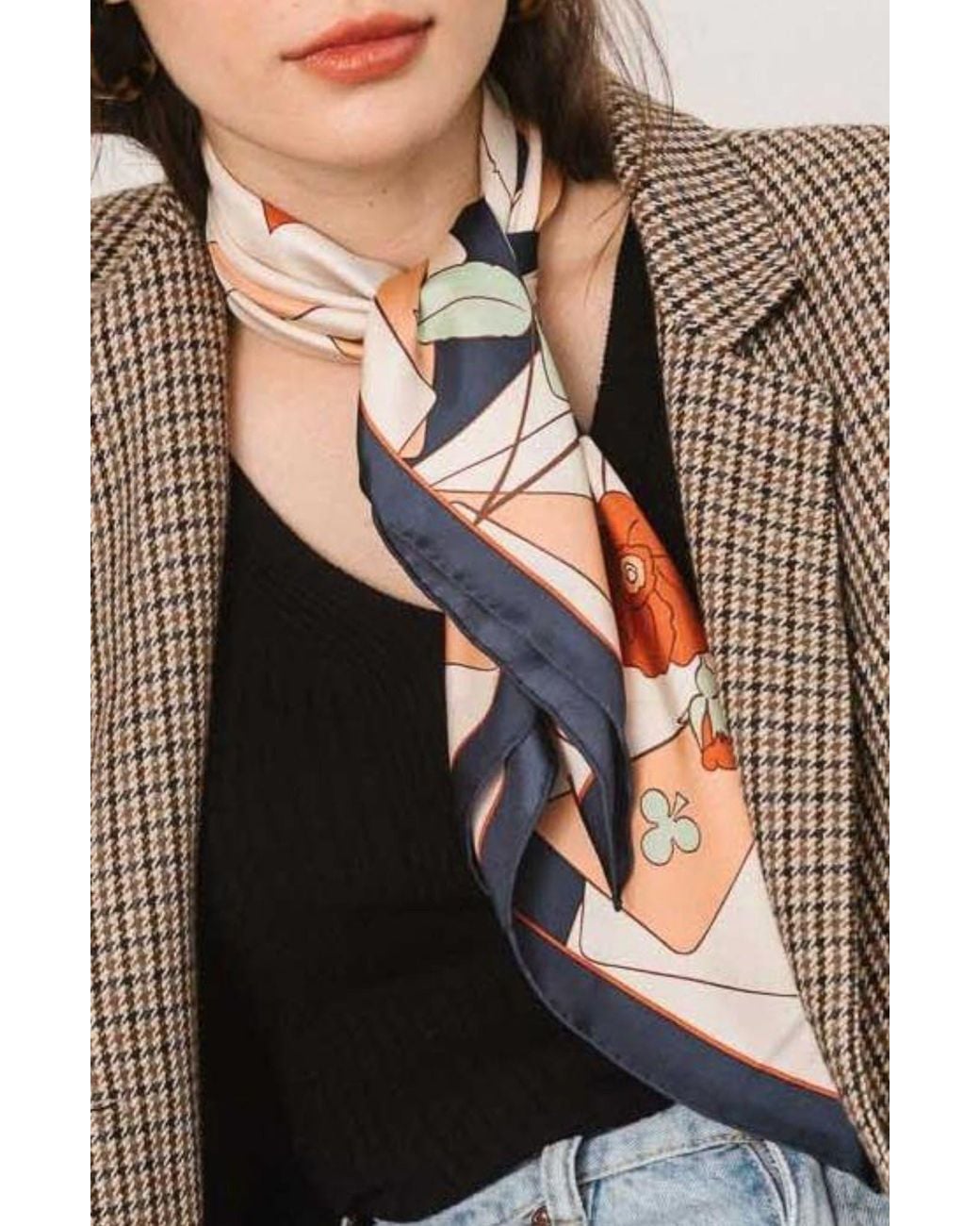 Lost Pattern Metallic Camellia Silk Square Bandana