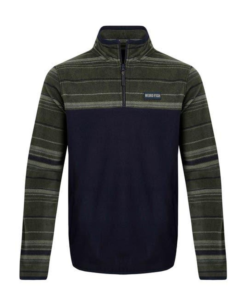 Weird Fish Black Gilbert 1/4 Zip Striped Microfleece for men