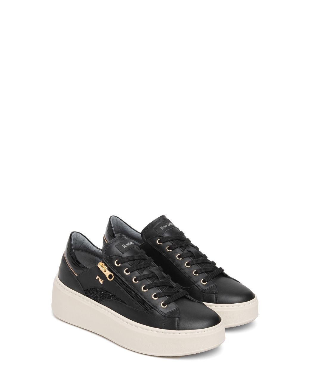 Nero Giardini Black Platform Side Zip Sneaker