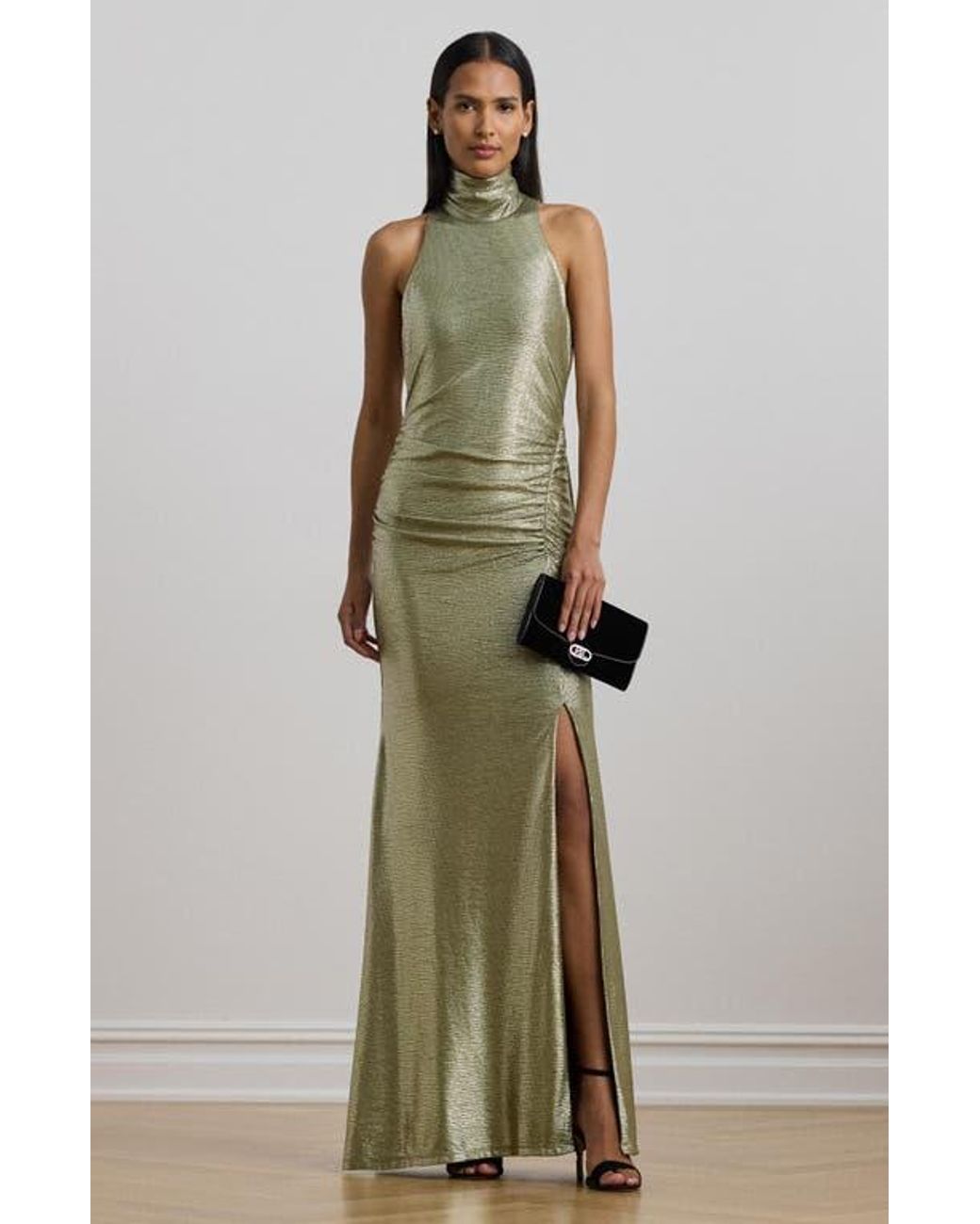 Ralph Lauren Metallic Sleeveless Mock Neck Gown in Green | Lyst Ralph Lauren Metallic Sleeveless Mock Neck Gown in Green | Lyst