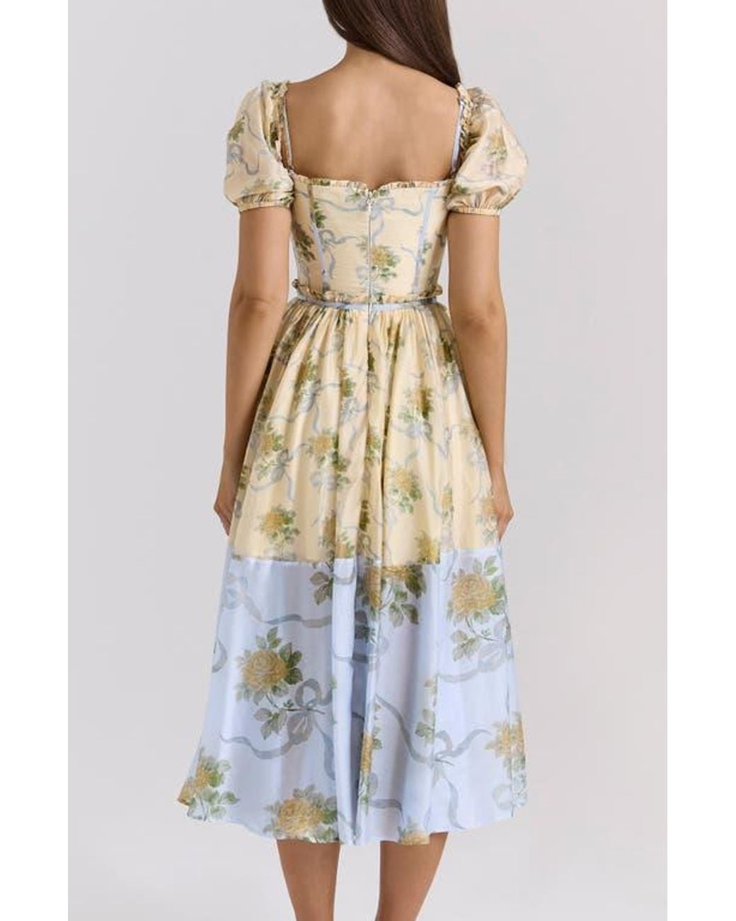 white christmas dresses Entro Cornflower Floral Puff Sleeve Tiered Dress main image 1