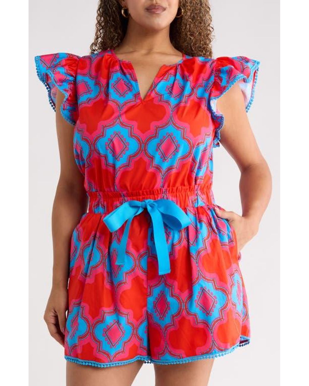 Sugarlips Red Devant Carya Ruffle Cotton Top