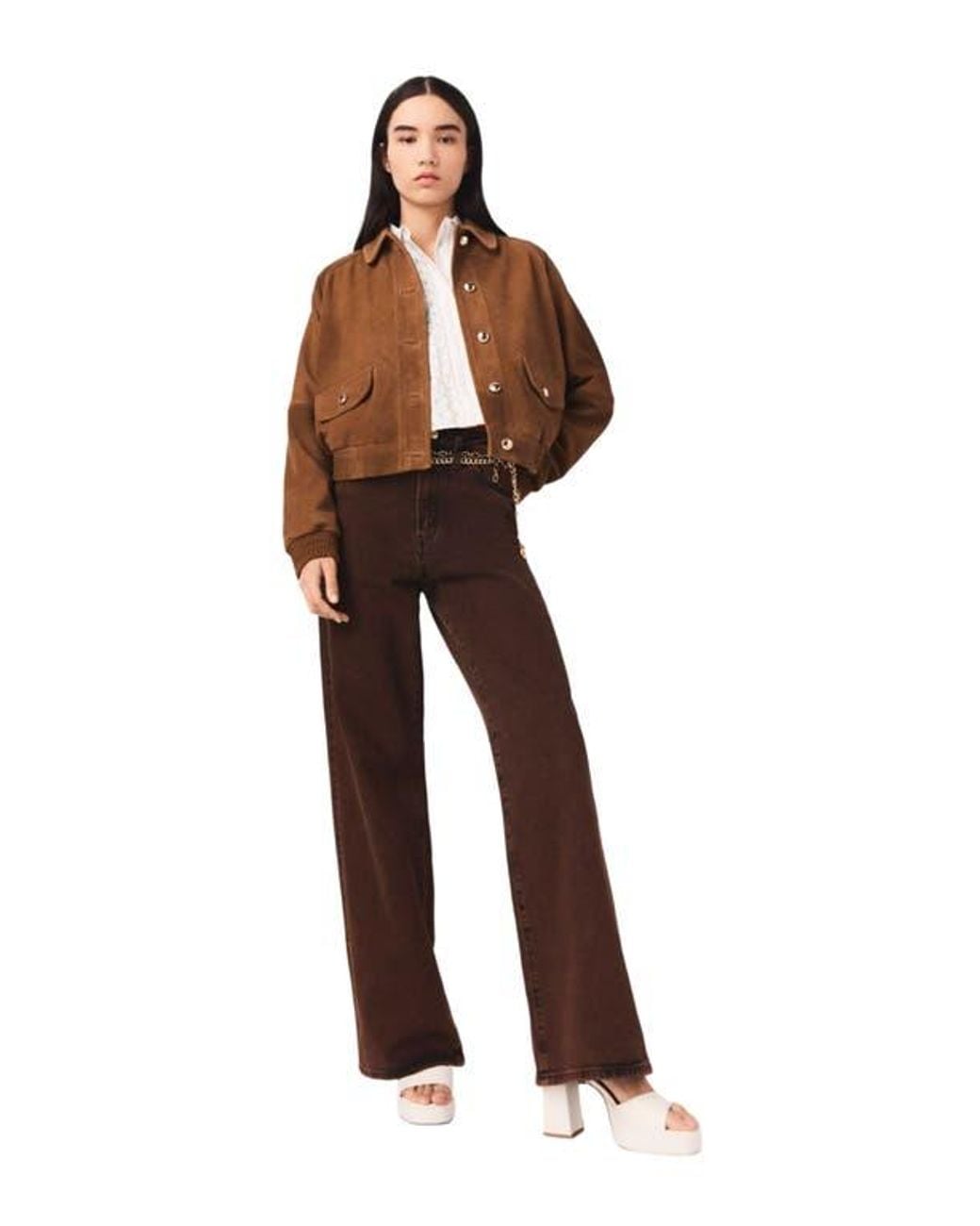 Maje Brown Bootcut Jeans With Chain