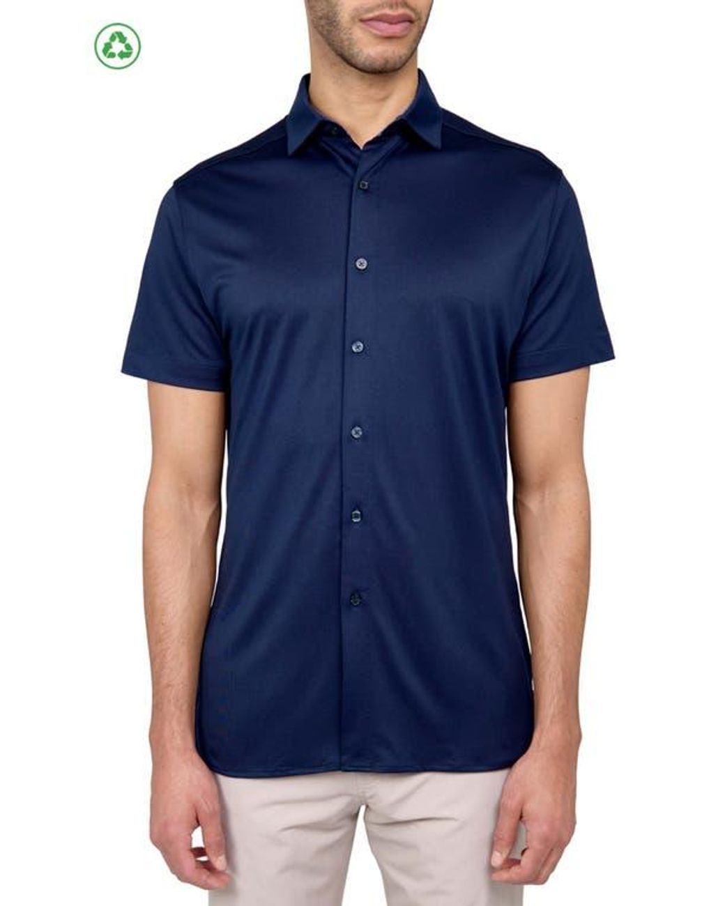 Con.struct Blue Regular Fit Solid Recycled Performance Golf Button-Down Shirt for men