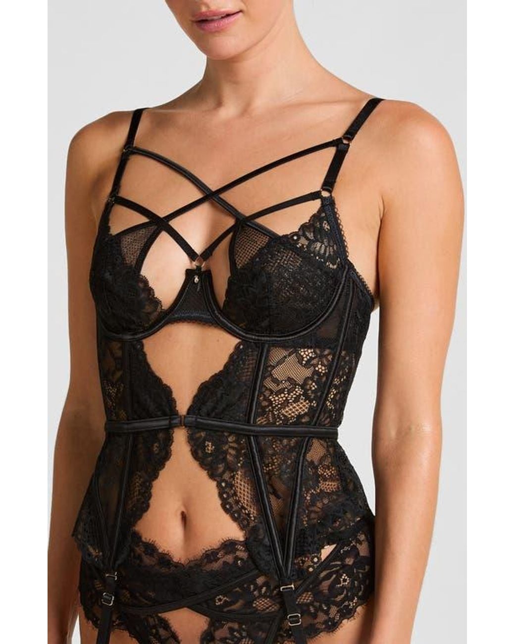 Hunkemöller Anna Strappy Underwire Lace Basque in Black | Lyst