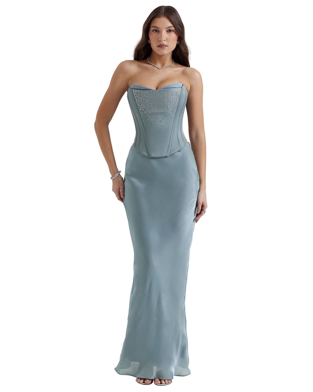 House Of Cb Nastassia Embellished Satin Corset in Blue Lyst