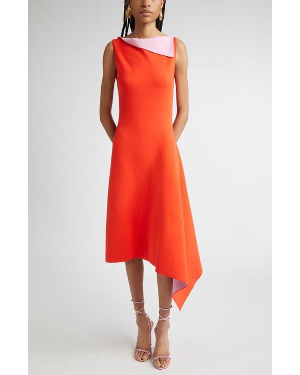 Oscar de la Renta Draped Double Face Jersey Dress in Red | Lyst Oscar de la Renta Draped Double Face Jersey Dress in Red | Lyst