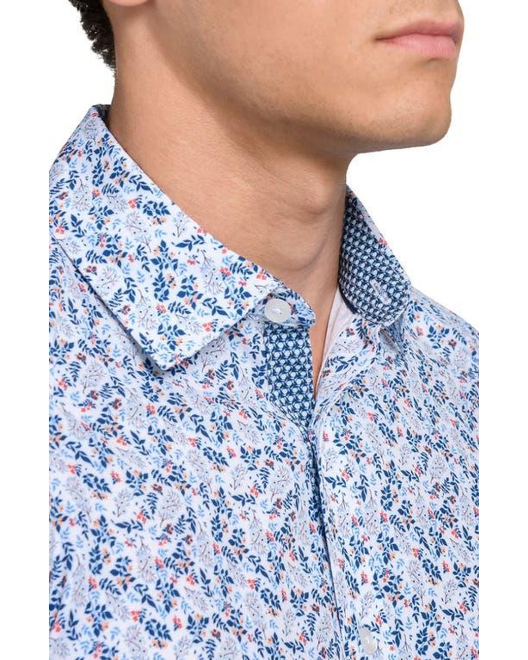 Con.struct Blue Fall Floral Woven Long Sleeve Basic for men