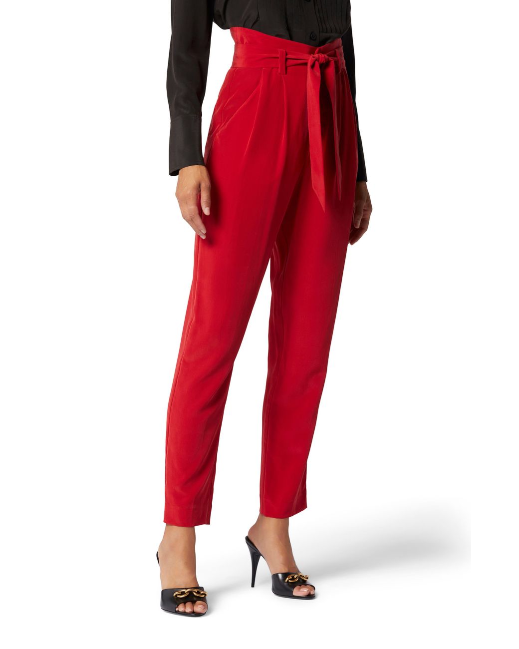 Carlisle Womens Pants Size 6 Red Cotton Silk Textured High Rise Straight  Trouser