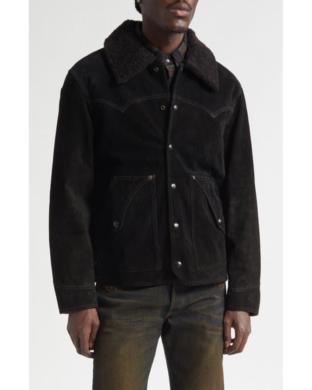 Ralph Lauren Cody Roughout Suede Jacket With Genuine Shearling