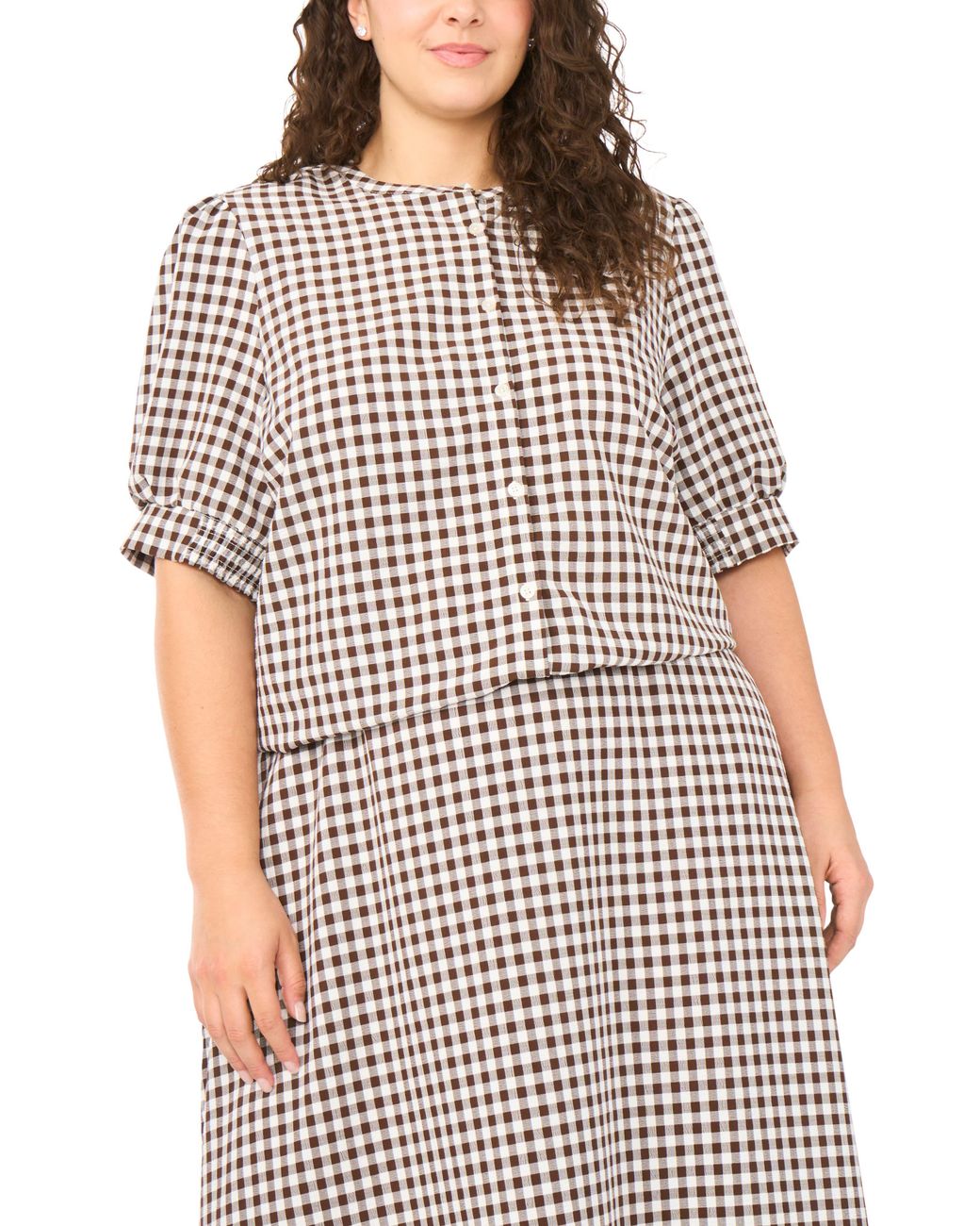Halogen® Multicolor Puff Sleeve Front Button Top