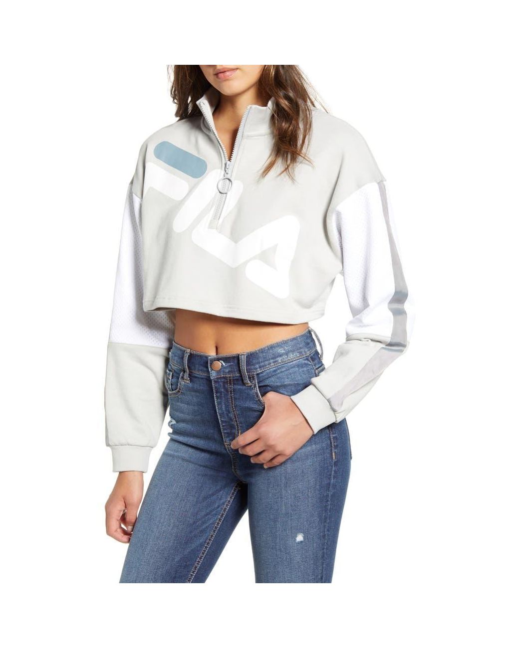 Fila Kaia Quarter Zip Crop Sweatshirt in White Lyst
