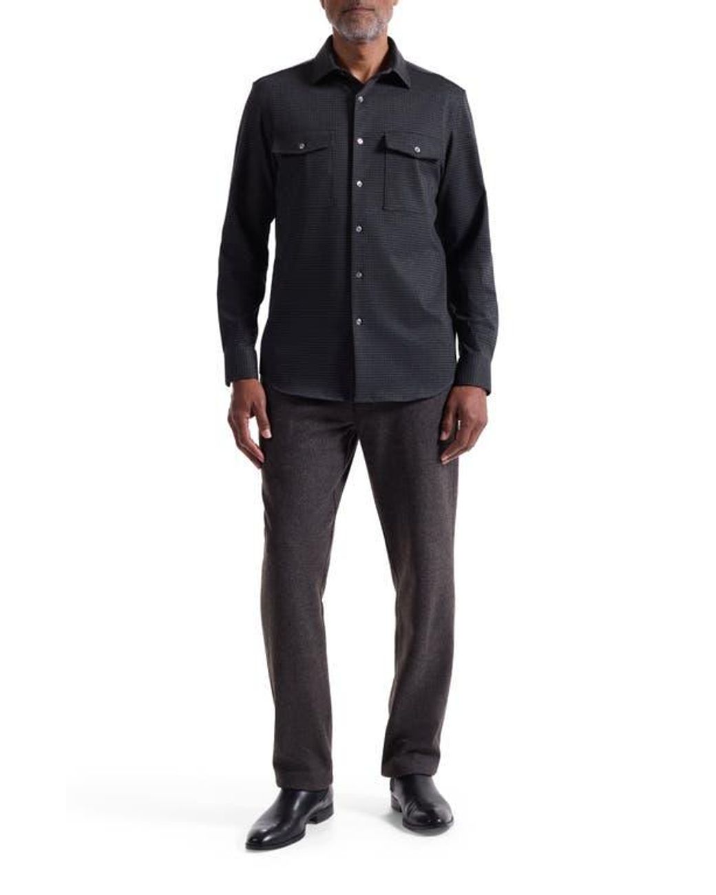 Bugatchi Black Knit Button-Up Shirt for men