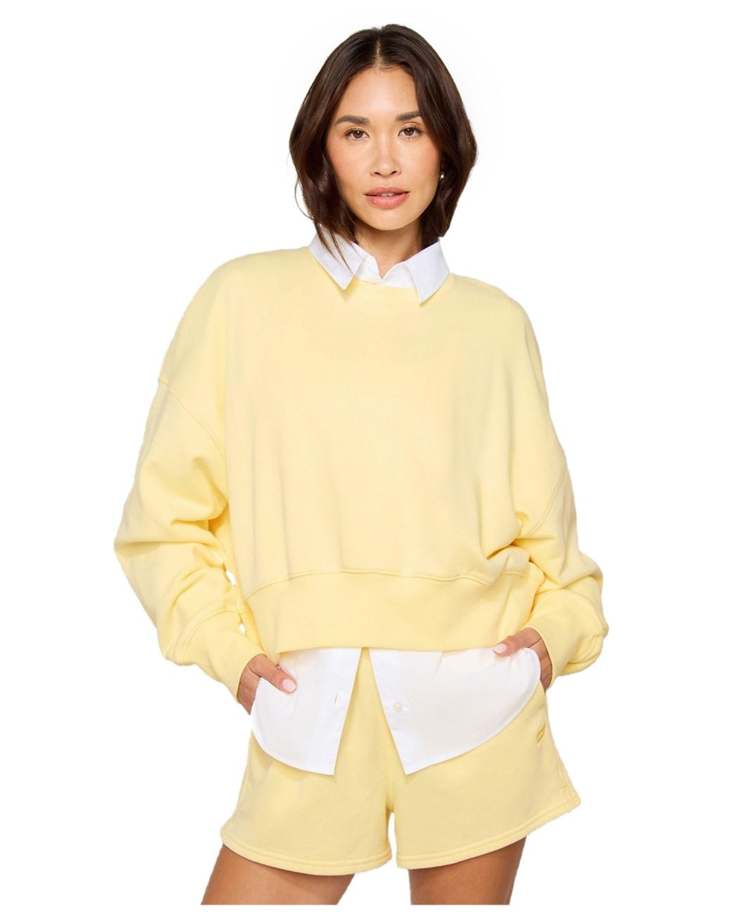 Fabletics Yellow Year Round Terry Crew Neck Sweatshirt