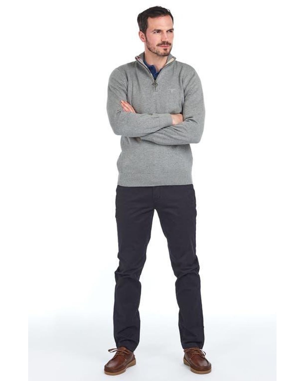 Barbour Gray Cotton Half Zip Sweater for men