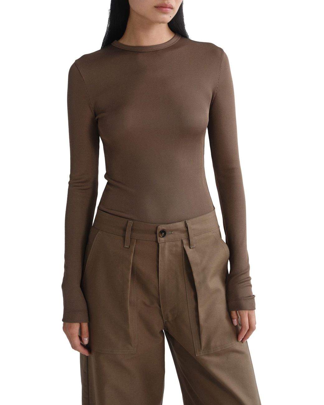 Agolde Brown Delphi Slim Ribbed Tee