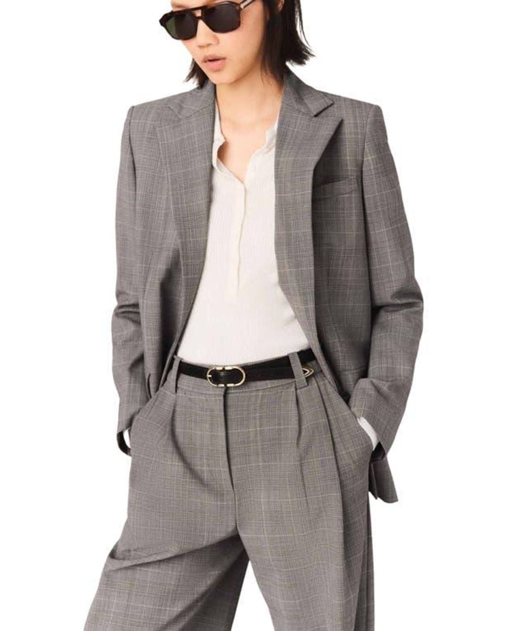 Maje Gray Checked Suit Jacket