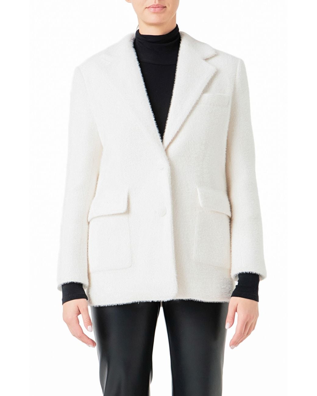 Endless Rose White Textured Single Breasted Blazer