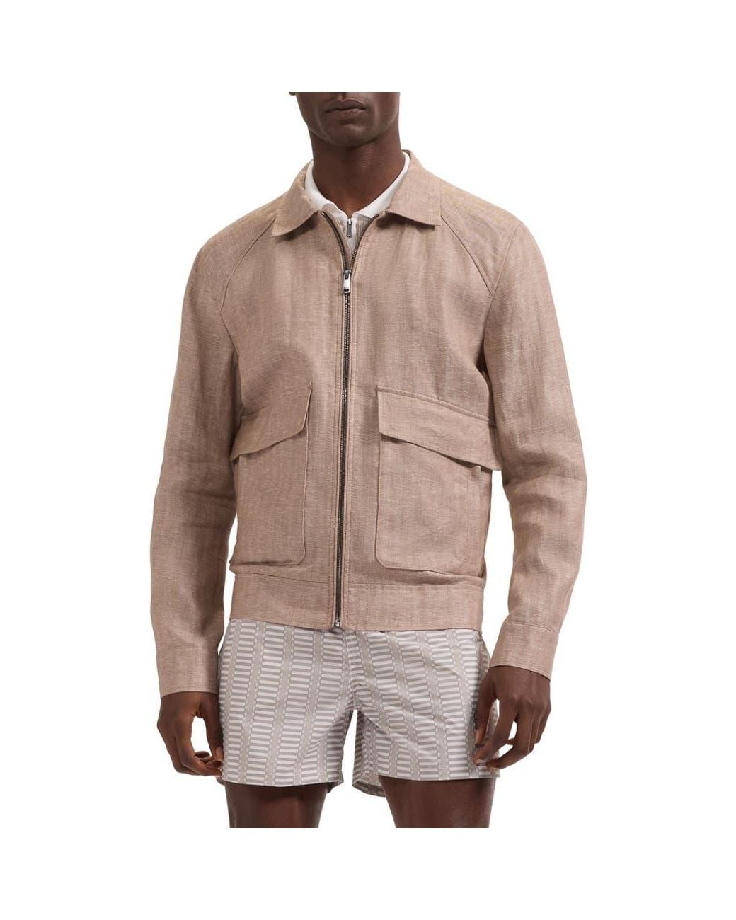 Bugatchi Brown Linen Bomber Jacket for men