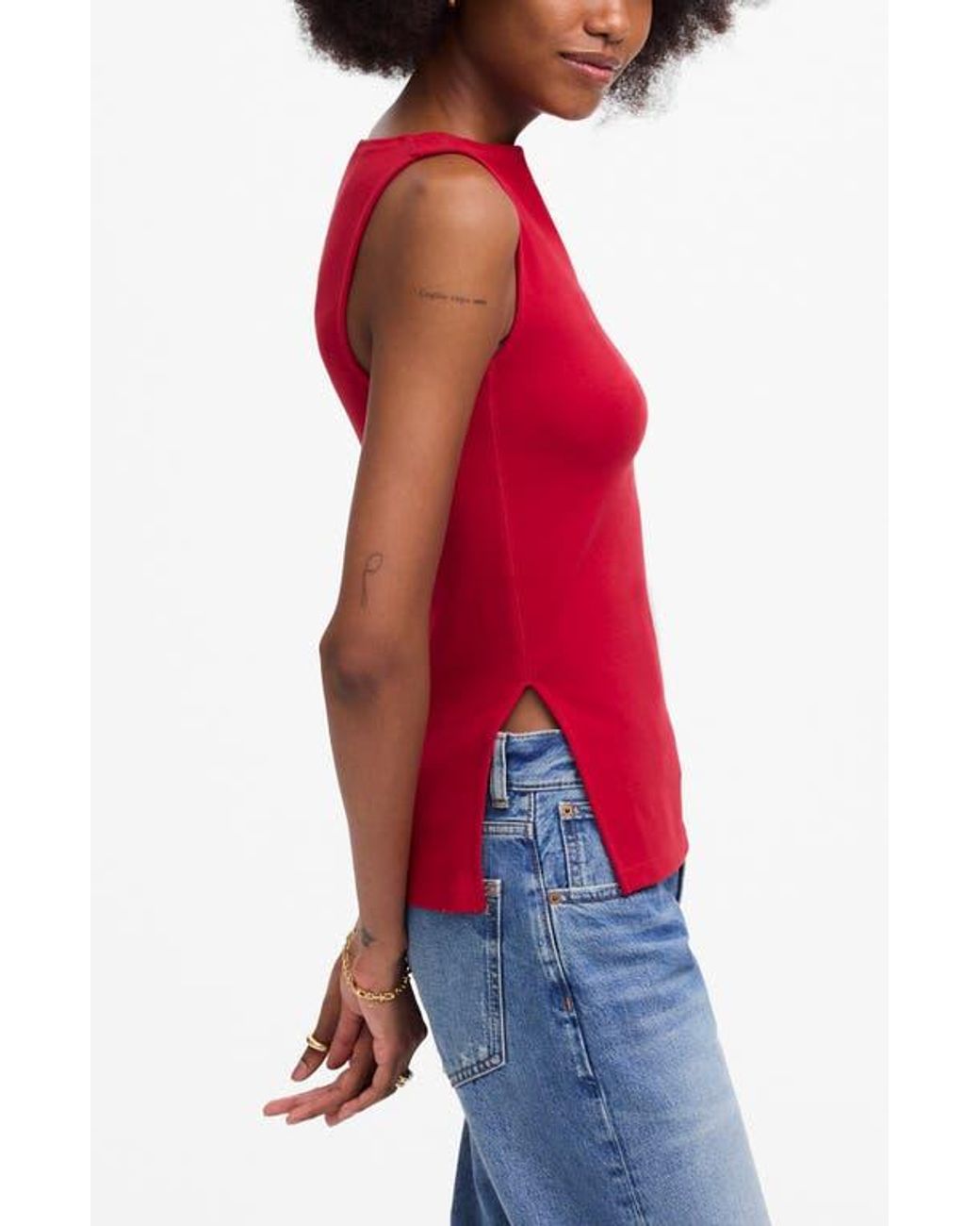 メイドウェル Madewell Boat Neck Slit Tank レディース シャツ トップス Crimson Sleeveless Boatneck Side Slit Tee | Madewell