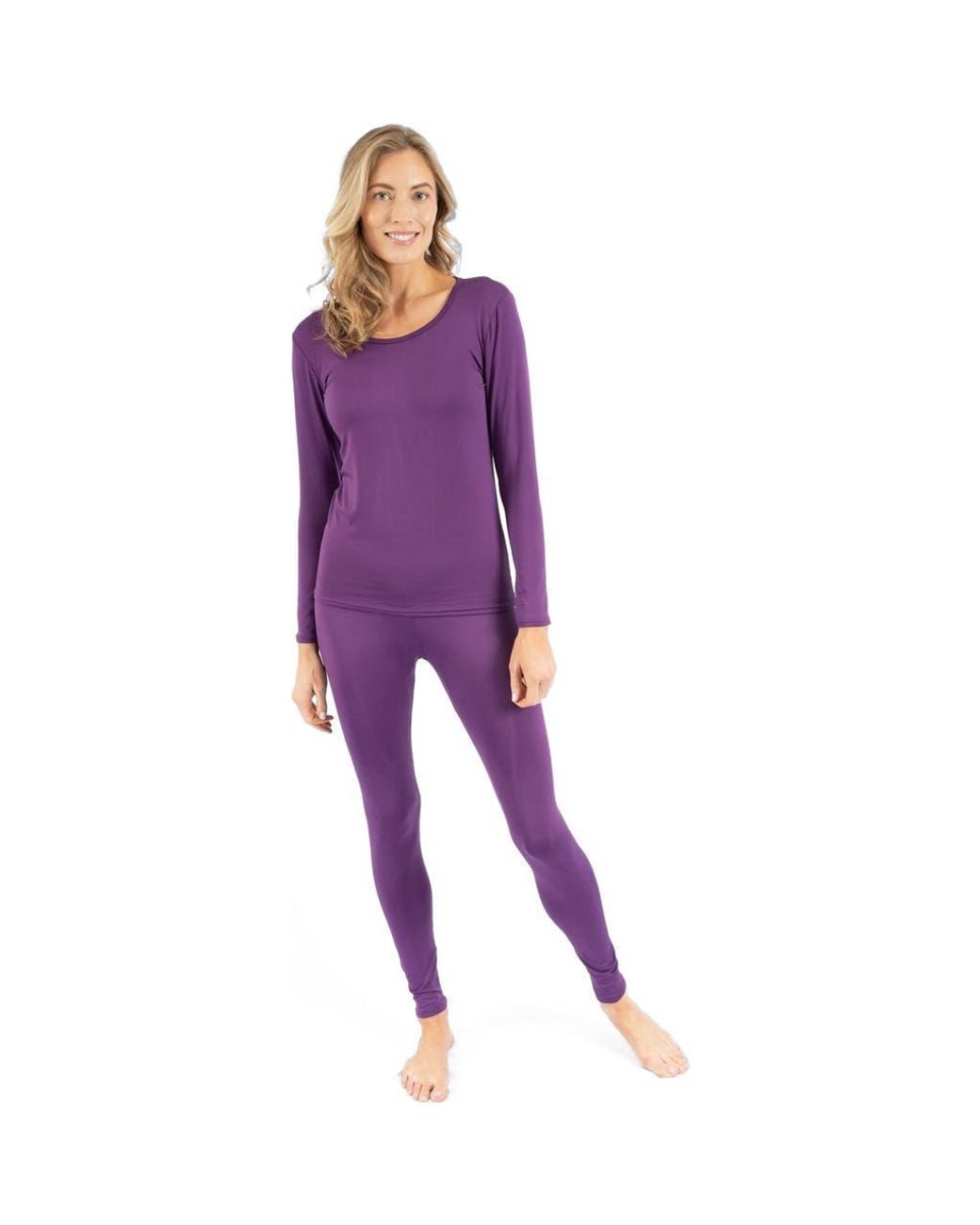 Leveret Purple Two-Piece Thermal Long Sleeve Solid Pajamas