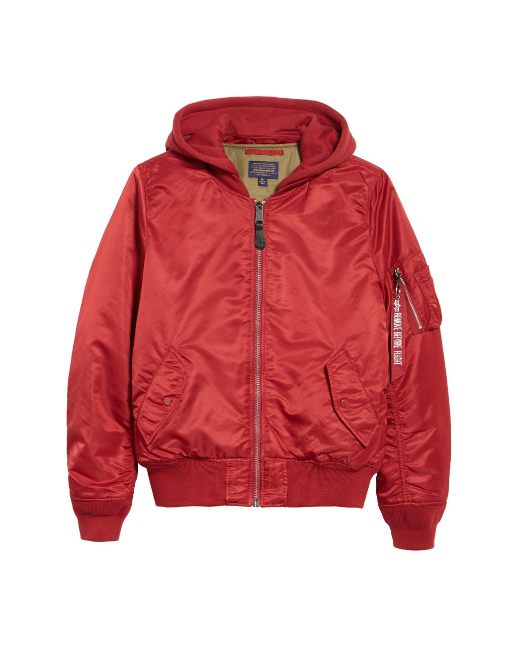 Alpha Industries Ma1 Natus Hooded Bomber Jacket In Commander Red/olive