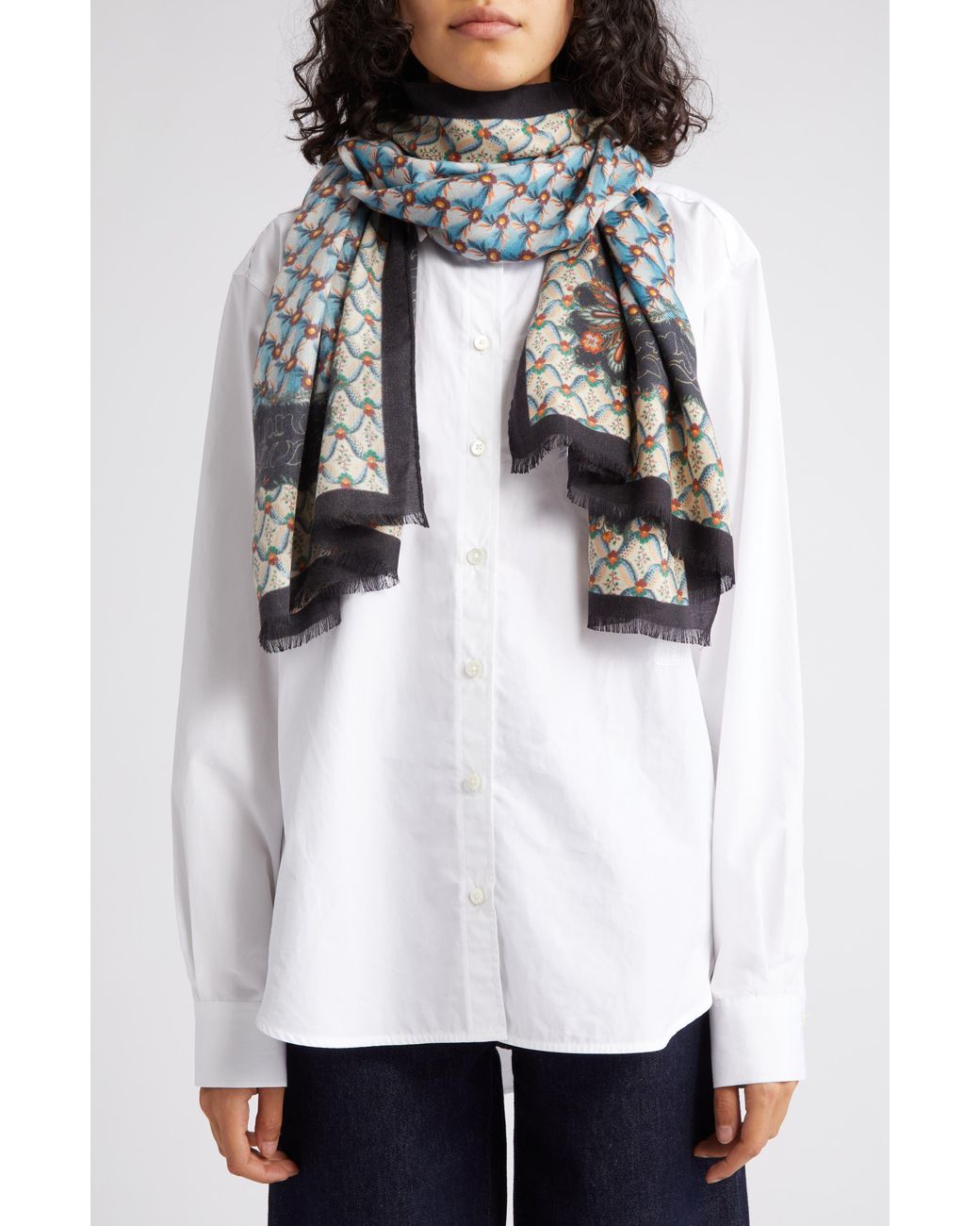 Etro Sciarpa Delhy Mixed Floral Cashmere & Silk Scarf in Gray | Lyst