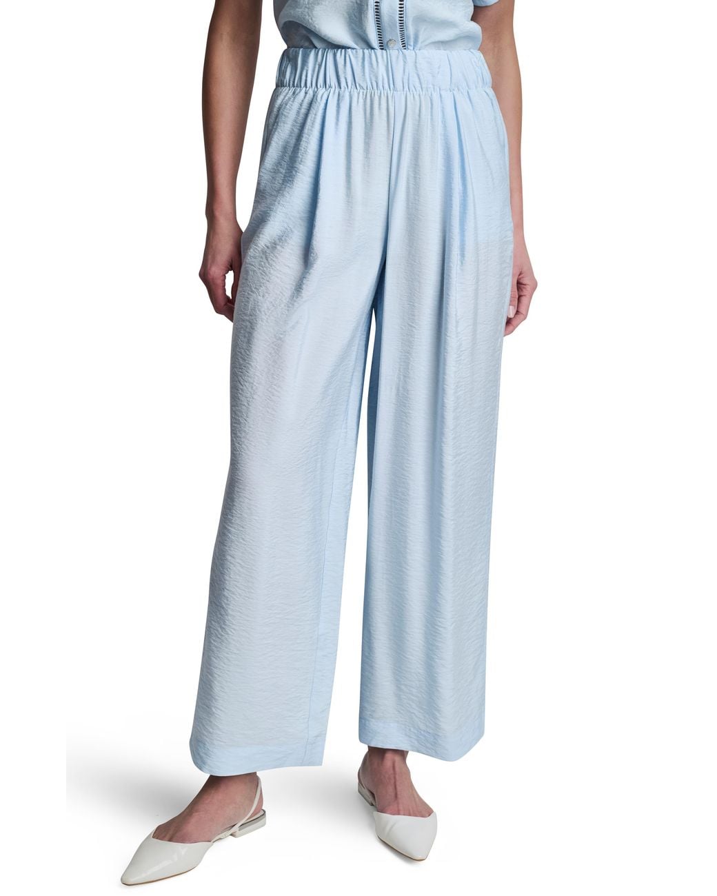 DKNY Blue Rumpled Voile Pull-On Pants