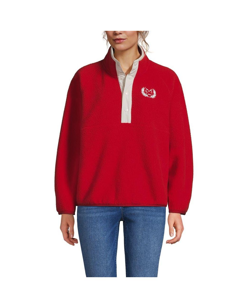 Lands' End Red Snap Neck Fleece Pullover