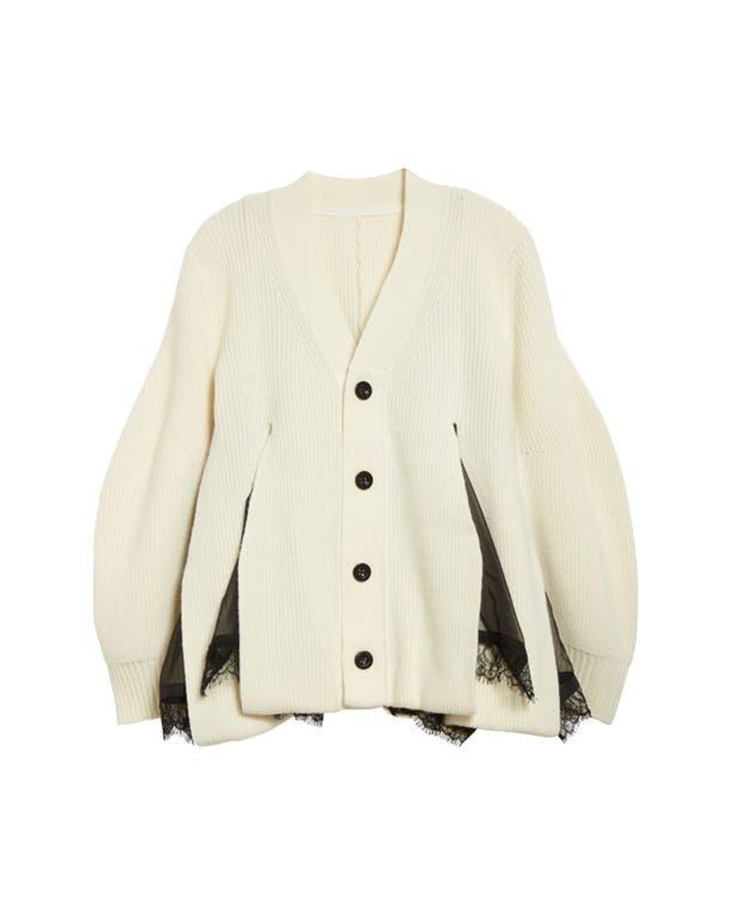 Sacai Mixed Media Wool Cardigan in Natural | Lyst