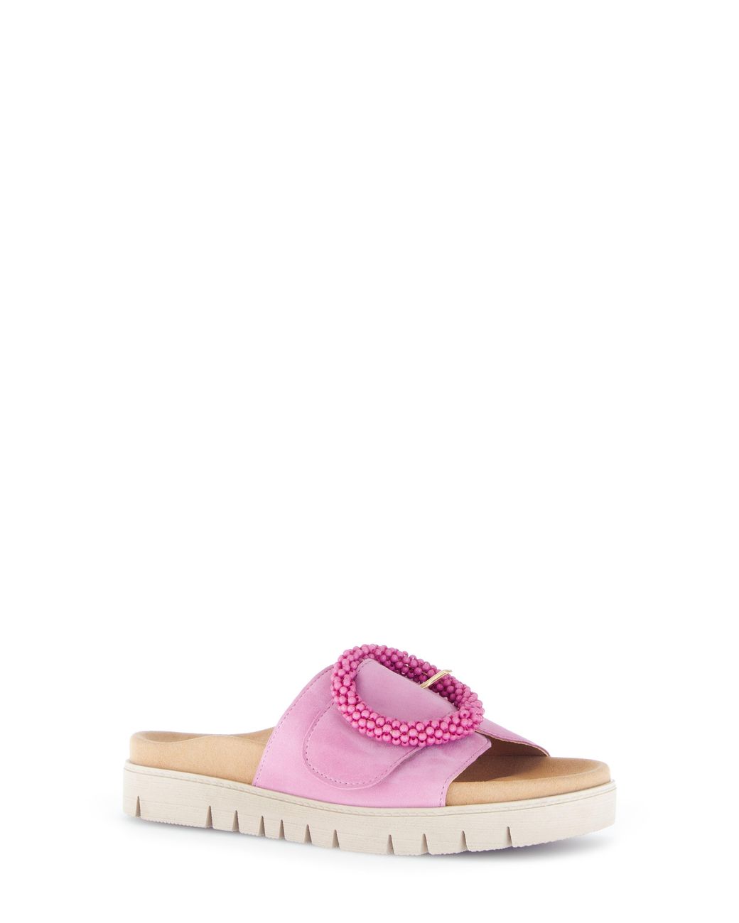 Gabor Pink Beaded Buckle Platform Slide Sandal