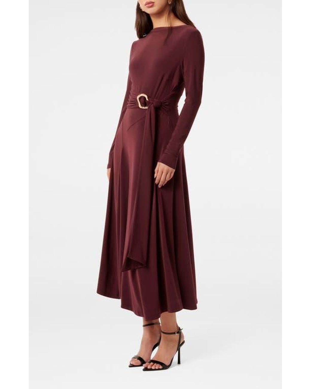 EVER NEW Roxanna Belted Long Sleeve Handkerchief Hem Dress in Red | Lyst