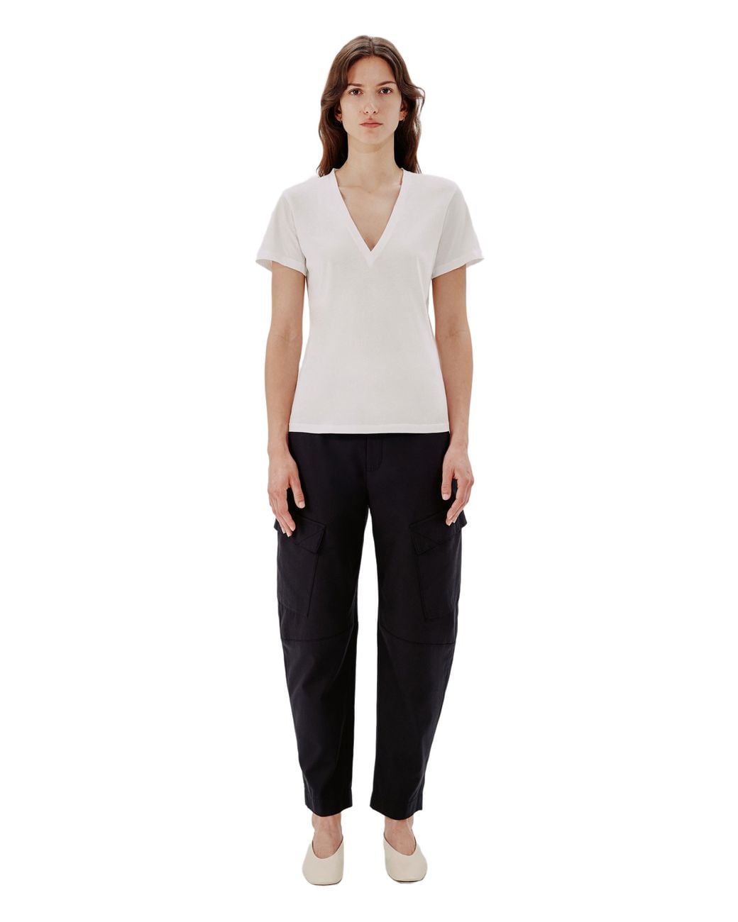 Another Tomorrow White Organic Cotton V-Neck Tee