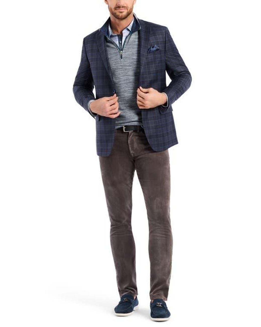 Robert Graham Blue Kipton Windowpane Plaid Wool Blend Sport Coat for men