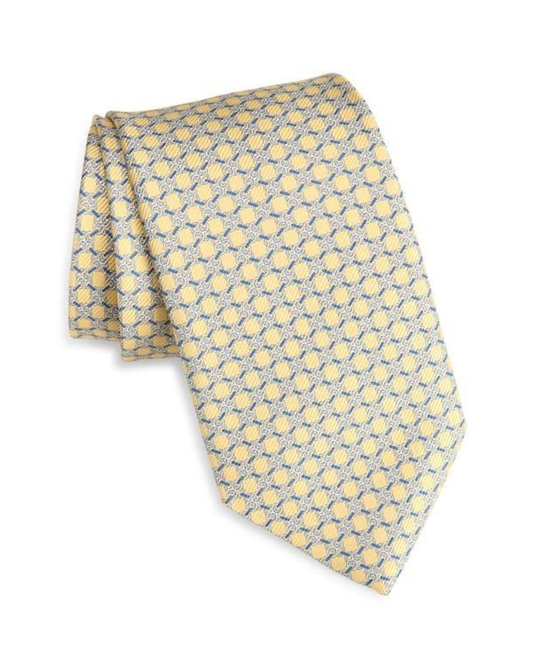 David Donahue White Link Pattern Silk Twill Tie for men