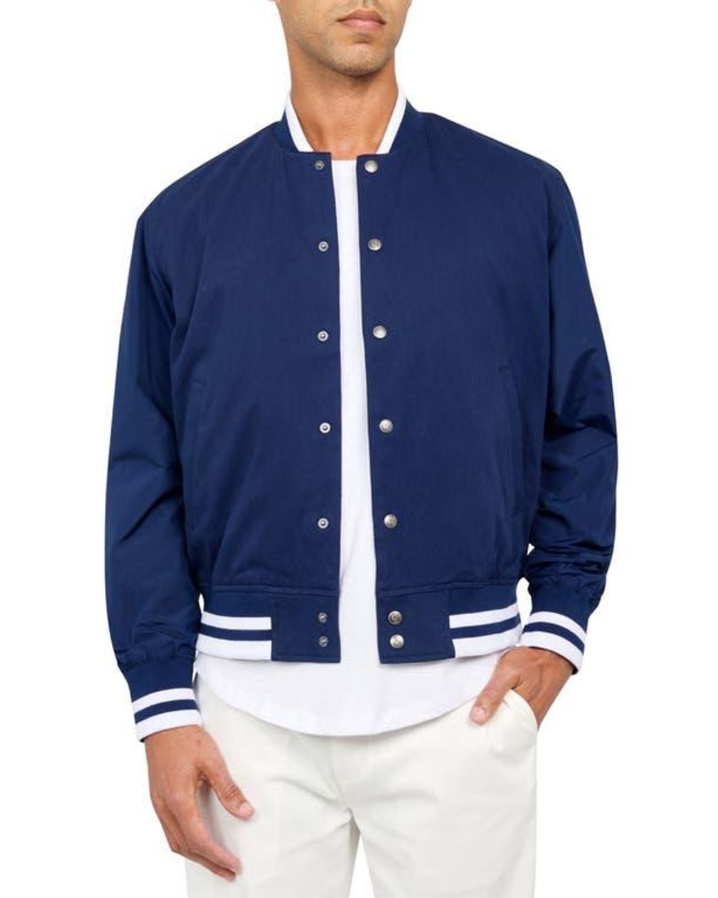 Con.struct Blue Solid Varsity Jacket for men