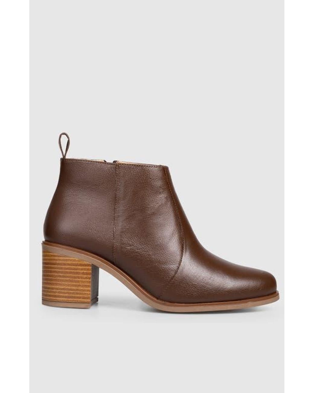 Manuela Brown Mia Block Heel Side Up Bootie