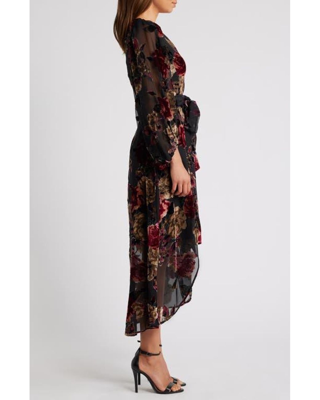 Eliza J Floral Burnout Long Sleeve High Low Cocktail Dress in Black Lyst