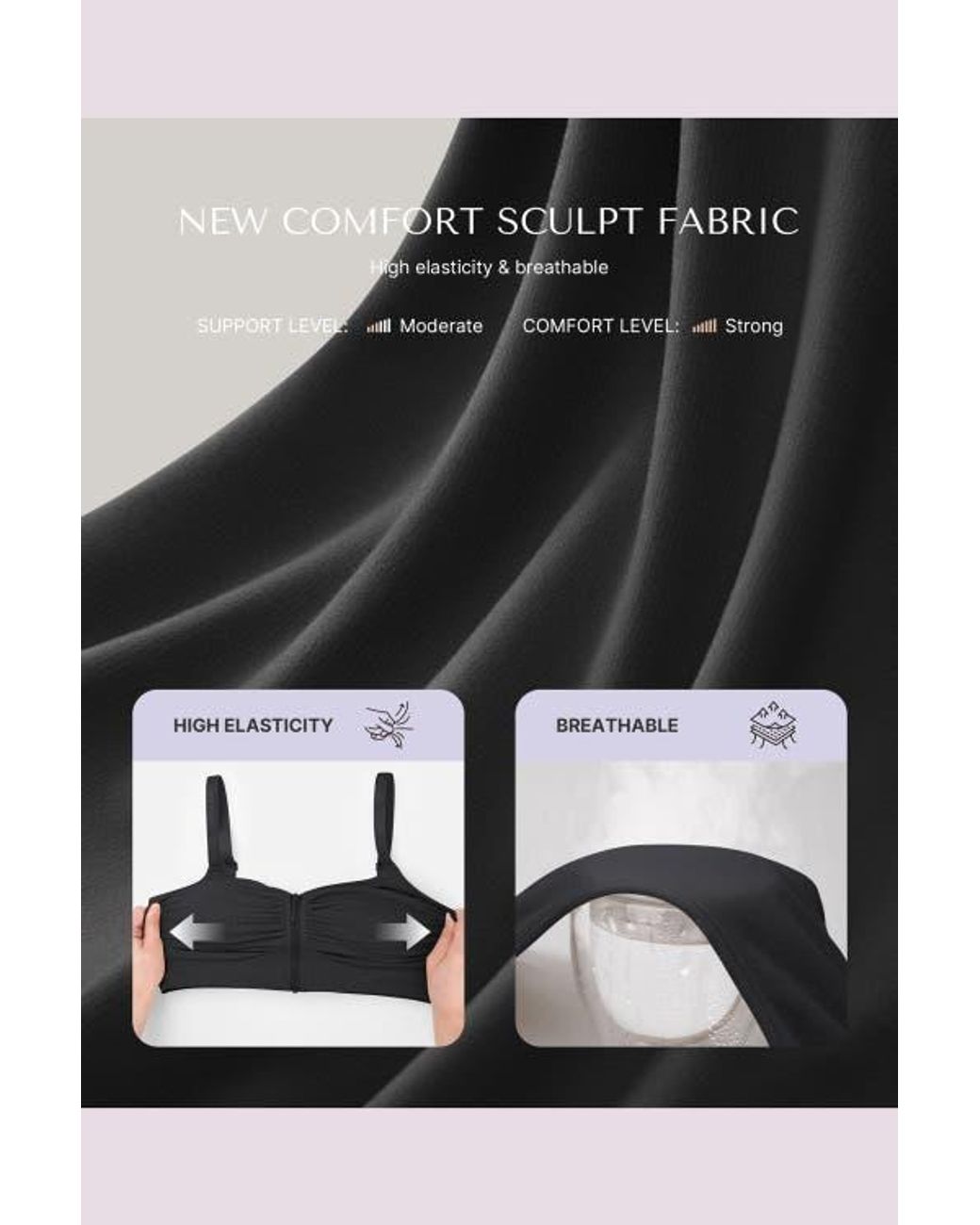 Shapellx Black Skin Flow Seamless Front-Zip Wireless Bra