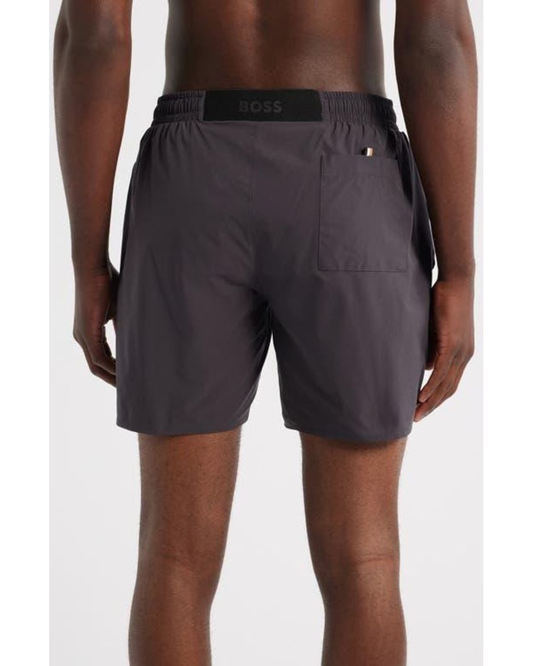 Boss Blue Solid Stretch Swim Trunks for men