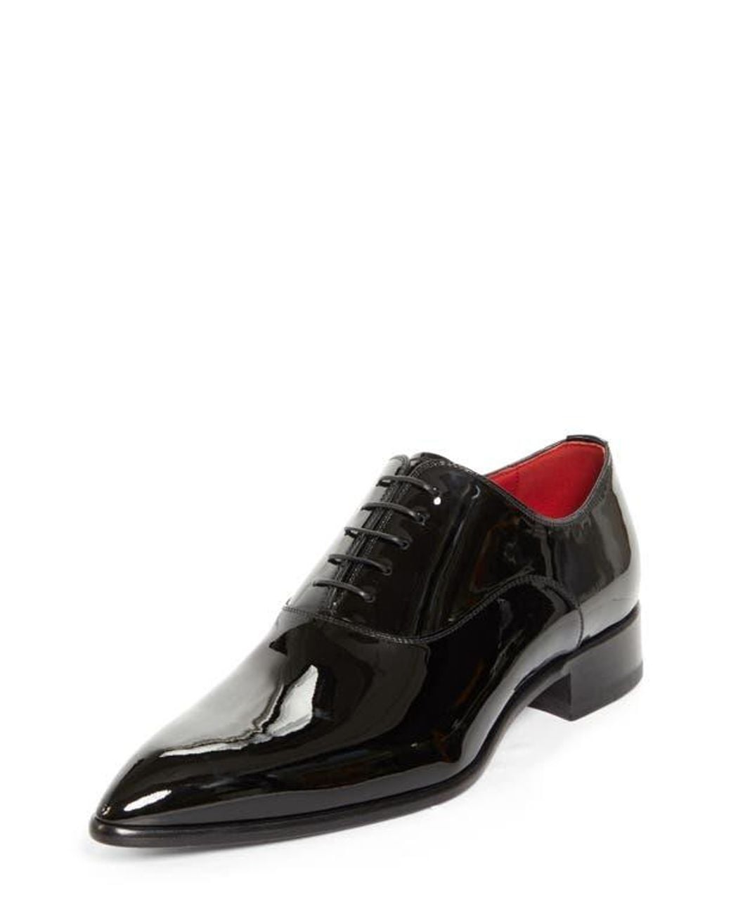 CHRISTIAN LOUBOUTIN MENS Pelvis Black Pointed Toe Lace Up Oxford Shoe Christian Louboutin Pelvis Patent Leather Oxford Shoes in  main image 4