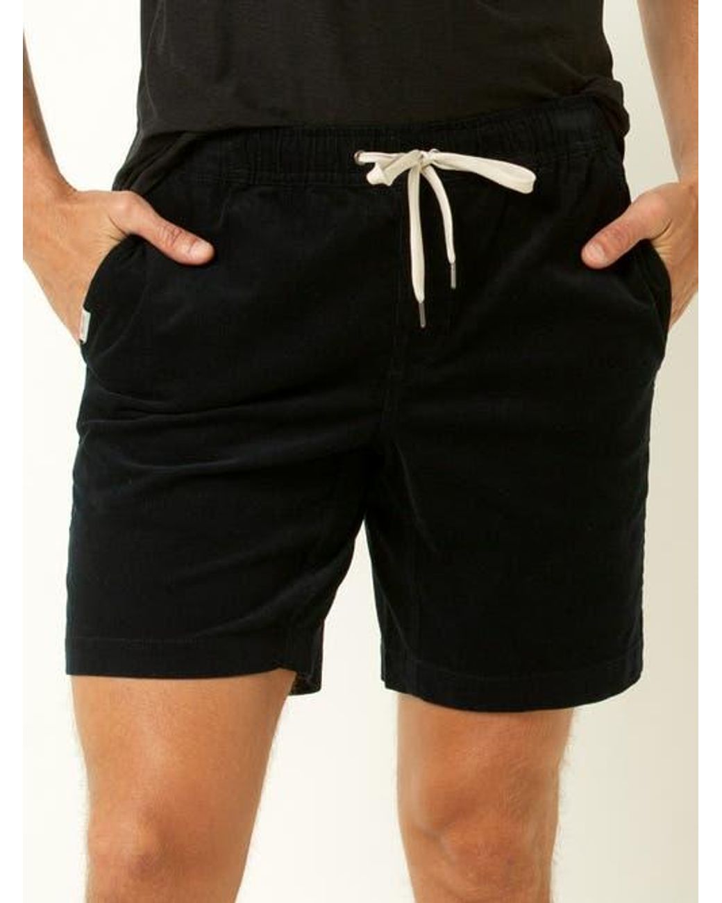 Single Stitch Black Drawstring Corduroy Shorts for men