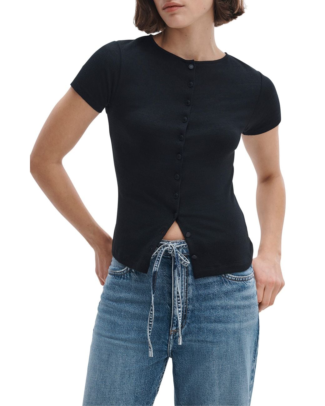 Rag & Bone Black The Knit Button T-Shirt