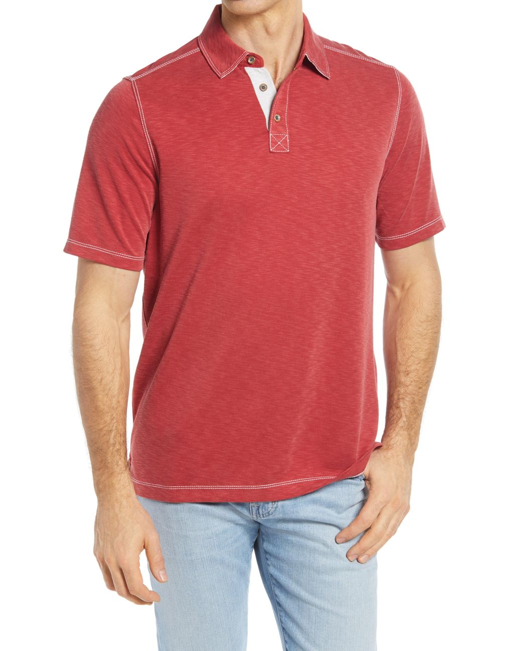 Johnston & Murphy Red Slub Polo for men