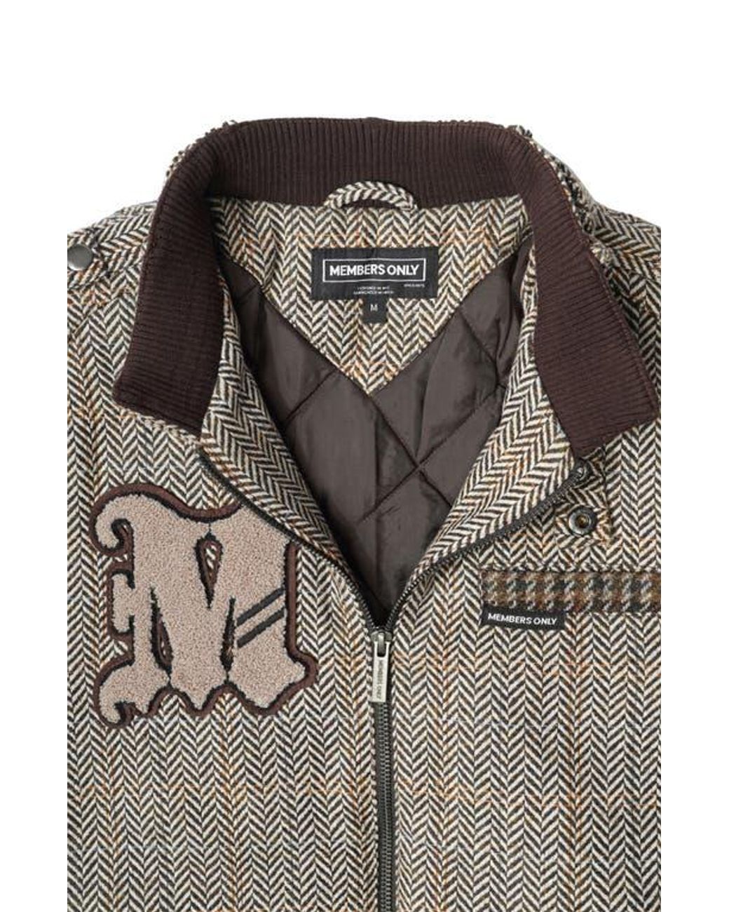 Members Only Brown Tweed Wool Blend Varsity Jacket for men