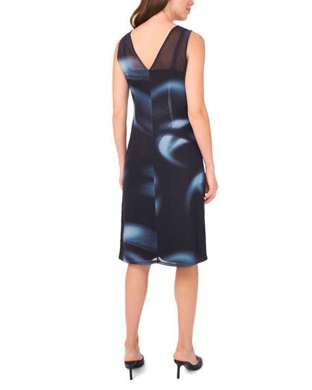 Halogen Blur Print Sleeveless Mesh Midi Dress in Blue | Lyst