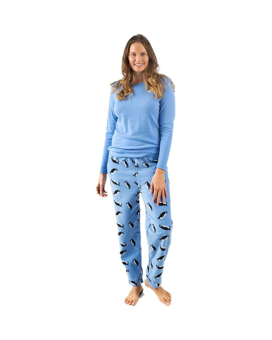Leveret Blue Cotton Top & Fleece Pants Printed Matching Family Holiday Pajama Set